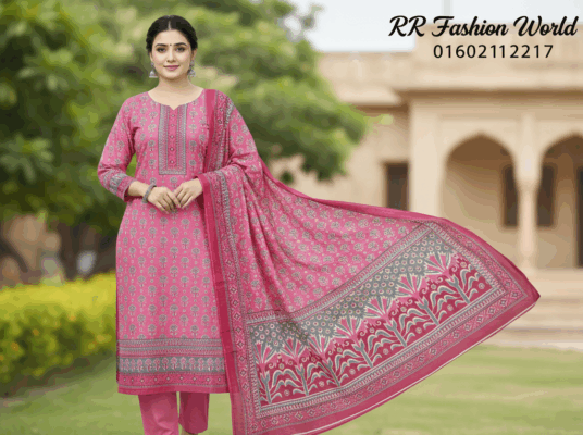 Bomby Joypuri Three-Piece | Premium Bomby Cotton Joypuri Print Dress | Soft & Stylish Women’s Collection | RR Fashion World - Image 9
