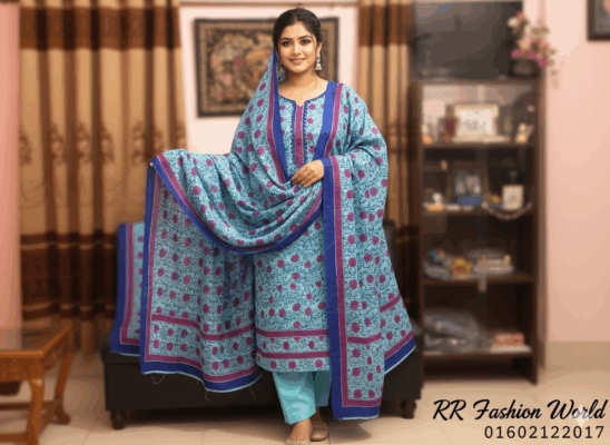 Bomby Joypuri Three-Piece | Premium Bomby Cotton Joypuri Print Dress | Soft & Stylish Women’s Collection | RR Fashion World