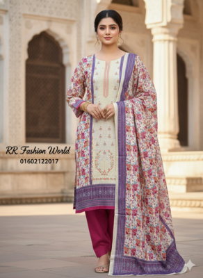 Bin Saeed Embroidery with Sequence Work Dress | Premium Embroidered & Sequenced Lawn Three Piece | RR Fashion World - Image 9